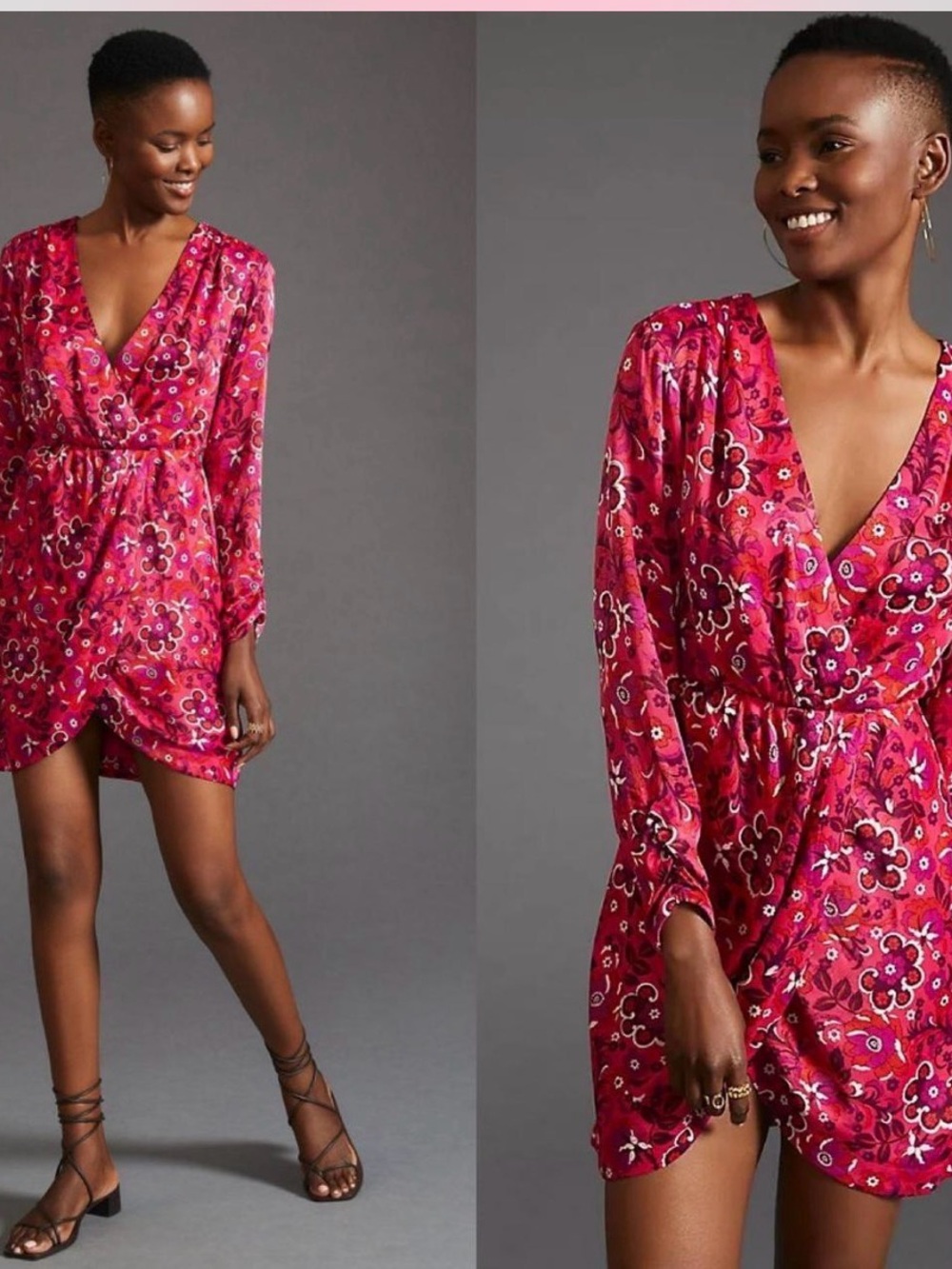 Anthropologie Pink Floral Wrap Dress